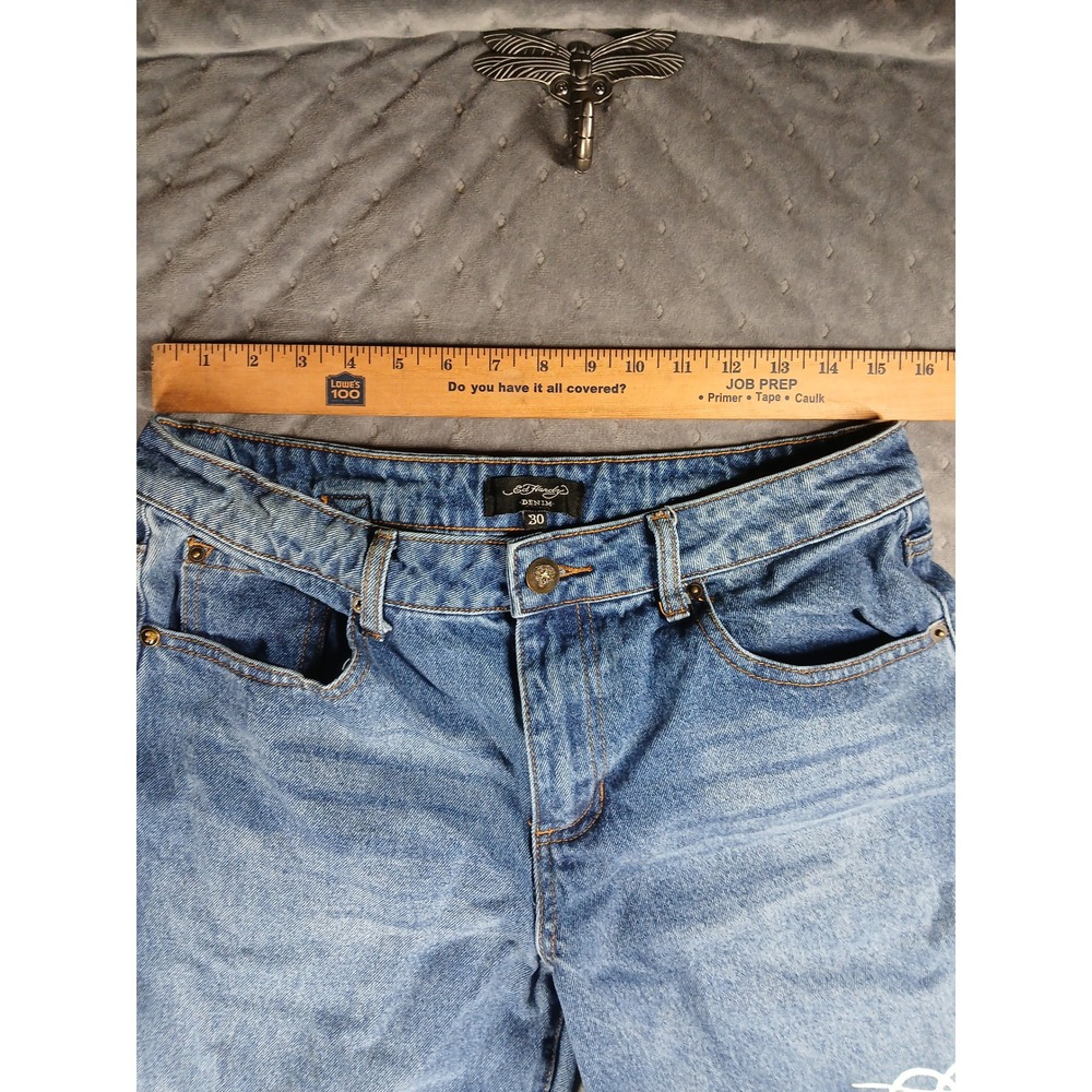 Ed Hardy Wide Leg Jeans Blue Denim Logo Print Y2K Streetwear Mens 30 - Picture 5 of 14